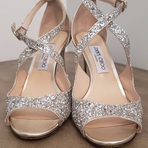 Jimmy Choo Emily Glitter Sandals Size 9.5